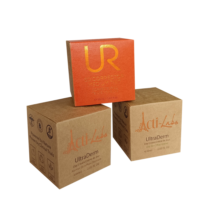 Brown kraft paper cosmetic box with gold logo