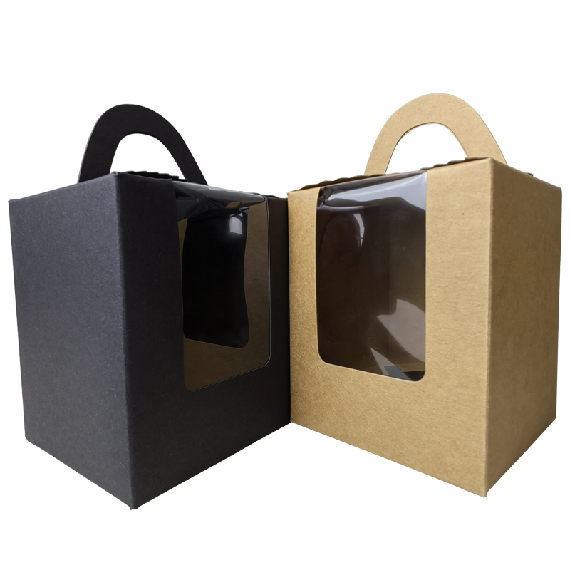 Brown paper food box packaging with window